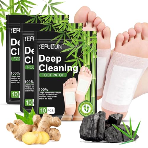 30PCS Deep Cleansing Foot Pads, Adhesive Sheets for Foot and Body Care Better, Natural Ginger Powder Bamboo Vinegar Foot Patches