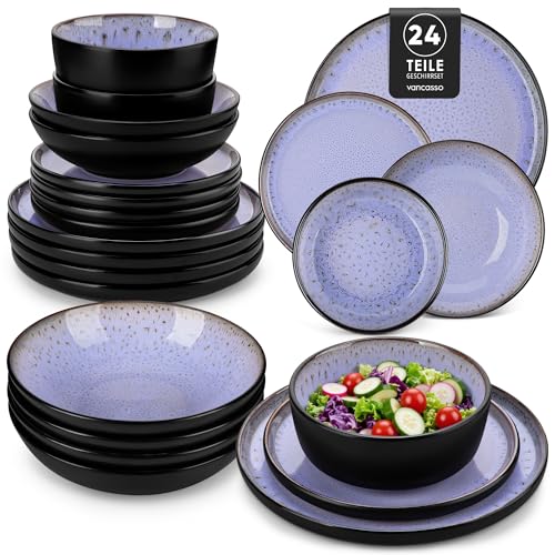 Steingut Geschirrset 6 Personen, vancasso AMBER Teller Set 6 Personen,...