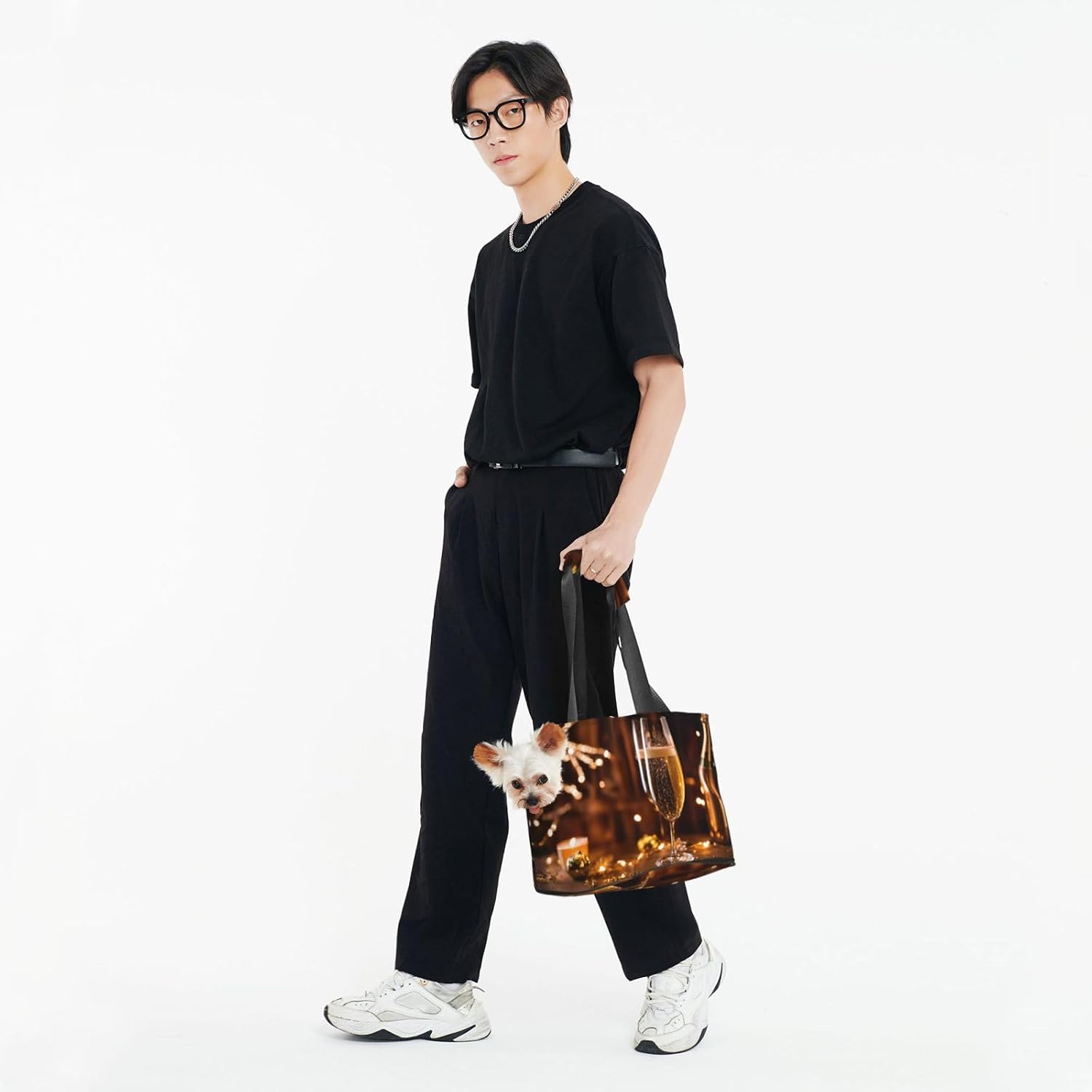 Wine Cup Print Portable Foldable Shoulder Bag for Travel,with Collar Hook and Handle Pad,Cute Stylish Design