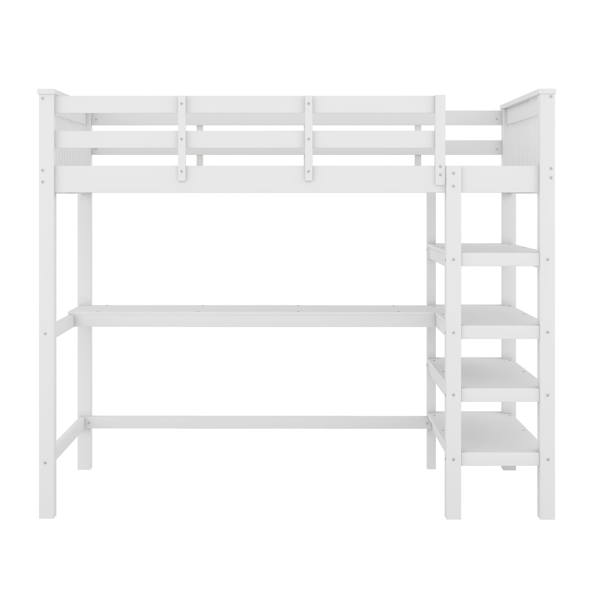 Letto a soppalco con scrivania e scaffalatura, 90 x 200 cm, con rete a doghe e protezione dalle cadute, salvaspazio per bambini, in legno di pino, letto funzionale a castello (bianco, 90 x 200 cm)