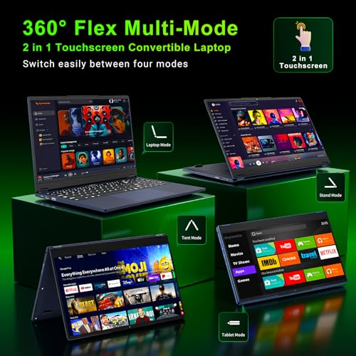 Image of 15.6 Inch 2-in-1 Touchscreen Laptop Computer, 8GB RAM 256GB SSD Core m3-8100Y Lap top, 360 Convertible Notebook Laptops with Win 11 /Office, FHD Display, 360 Rotating Touch Screen, WiFi5 / BT5,HDMI