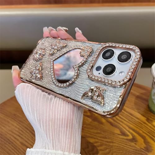Coque iPhone 16 Pro Max glamour pour briller en soirée avec miroir cœur strass