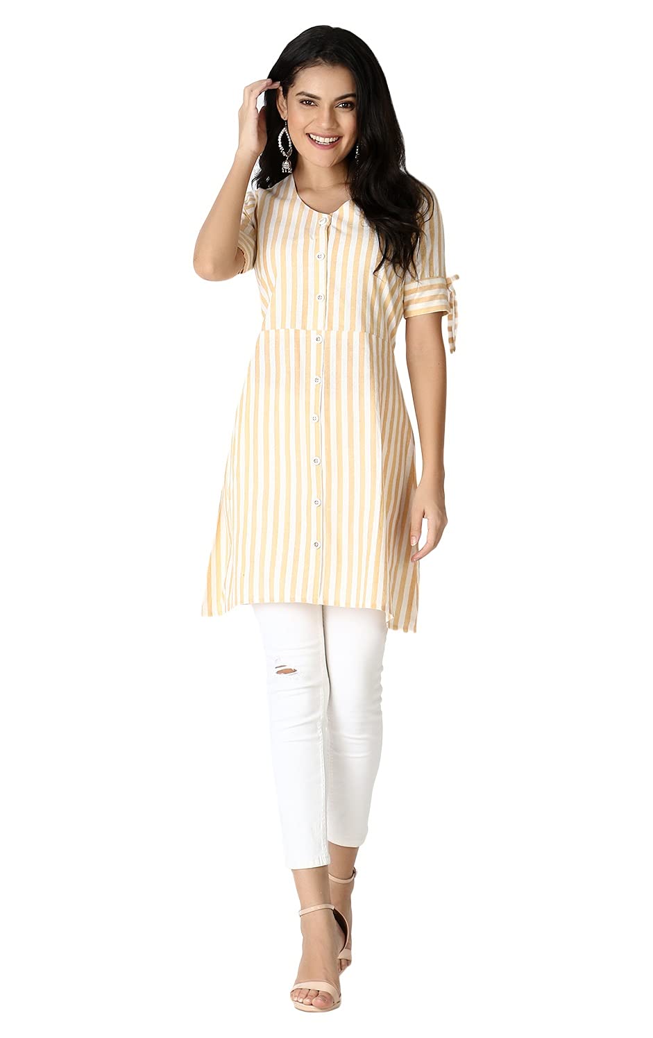Dhruvi Trendz Women Slub Rayon Straight Regular Fit Kurta (2021) Yellow L