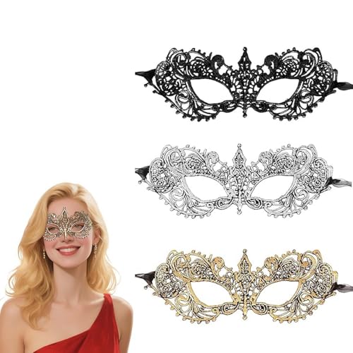 Masquerade Mask For Women 3-Piece Party Eye Mask Set Black And Gold Masquerade Mask For Costume Balls And Weddings Elegant Venetian Style Party Masks For Halloween And Cosplay Events