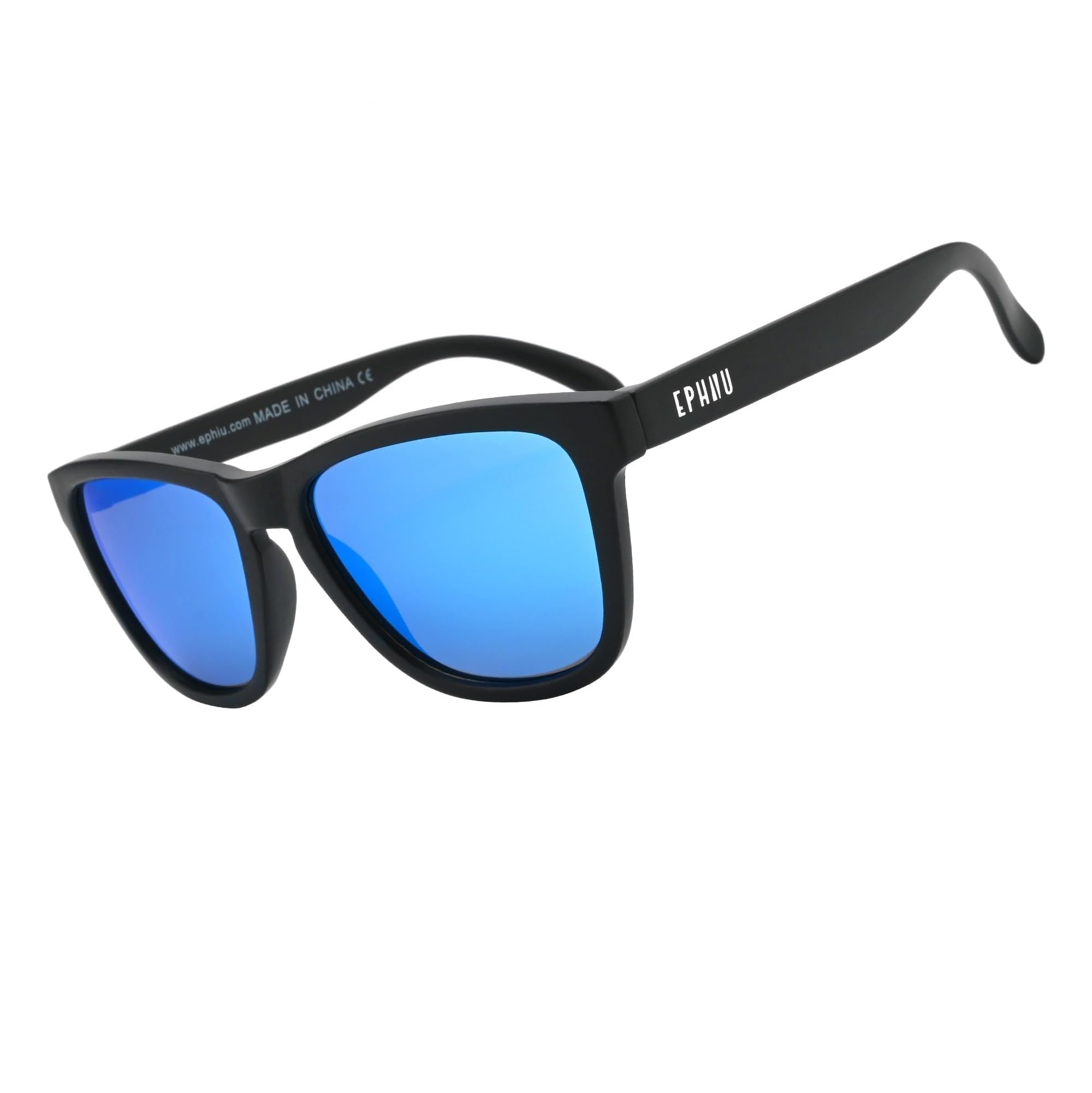 EPHIU Lentes de sol deportivos polarizados para hombres y mujeres, lentes de espejo para correr, senderismo, ciclismo (sin rebote, antideslizantes, cuadrados), Negro/Azul, Medium