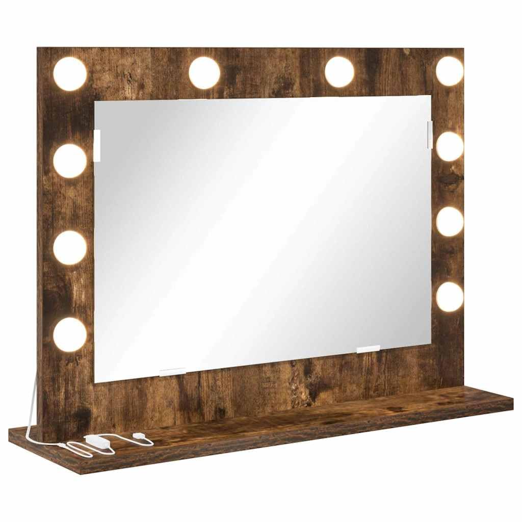 vidaXL Vanity Mirror Rectangular Smoked Oak 60 x 45 x 18 cm, Elegant Bedroom Mirror, LED Vanity Decor, Contemporary Glass Stand with Warm Lighting, Stylish Reflection Piece for Indoor Use — image 1