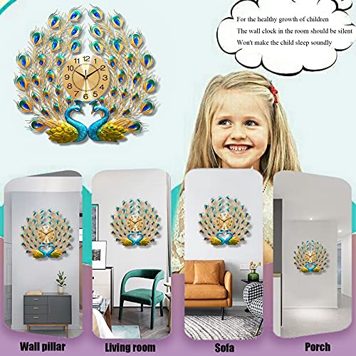 Haowanjp Large Peacock Wall Clock 27.6 Inch Metal Design Silent Art Clocks Battery Operated Decorative Digital Wall Clocks For Living Room Decor #TOP4