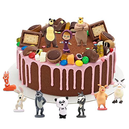 Mascha und der Bär Figuren,Mascha und der Bär Kuchendekorationen Ornamente,Mascha und der Bär Cartoon Kuchen Topper,Mascha Und Der Bär Mini Figuren,Mascha Kuchen Dekoration Geburtstags Party Cover