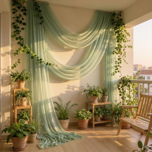 Sage Green Wedding Arch Draping Fabric 28" x19FT Sheer Curtain Drapes
