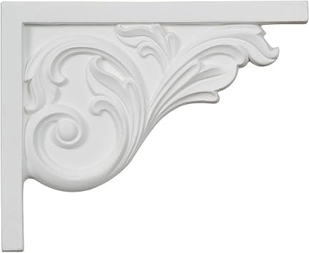 Ekena Millwork SB08X05BR-R Bremen Acanthus, Right Stair Brackets, 8 3/4"W x 7 5/8"H x 5/8"D, Primed