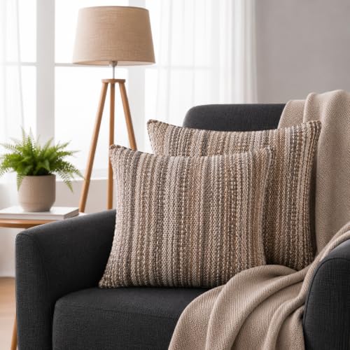 Image of STITCHNEST 'Nomad Weave Collection' Cushion Covers 16 x 16 Inches Set of 2 - Elegant Jacquard Fabric, Washable & Durable for Modern Living