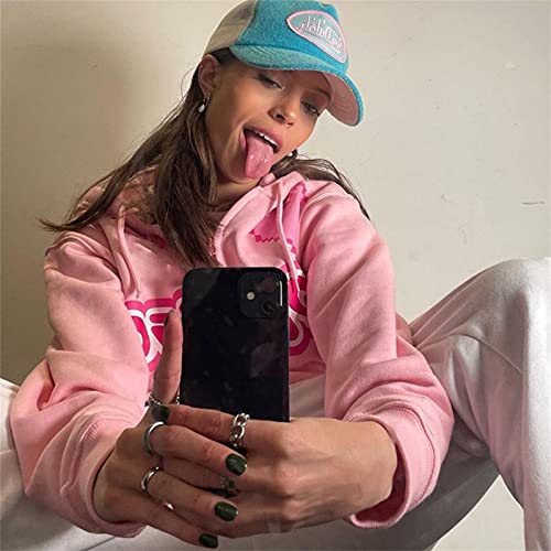 Briskorry Dames Y2K roze capuchontrui letters print eenvoudig lange mouwen sweatshirt leuke mode tieners meisjes mantel grote maten streetwear overgangsjas - Image 6