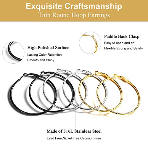 Black Earrings For Women Thin Lightweight Hoop Earrings 50Mm #TOP4