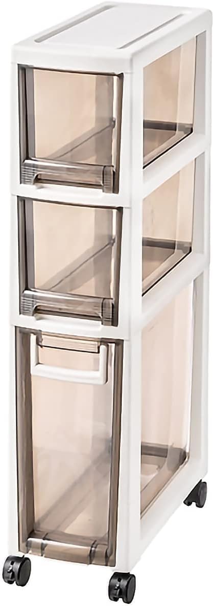 White Slim Toilet Paper Storage Cabinet with 4 Drawers and Casters Vertical Solution for Bedroom(Dark Brown,3 Tier)