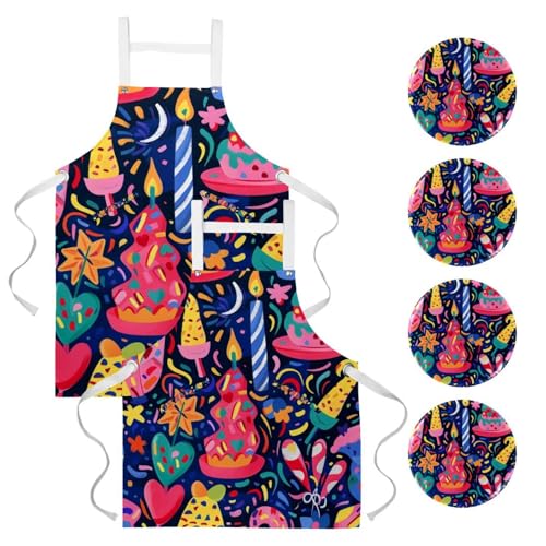 Tablier Happy Birthday réglable pour éviter les taches lors des fêtes de cuisine