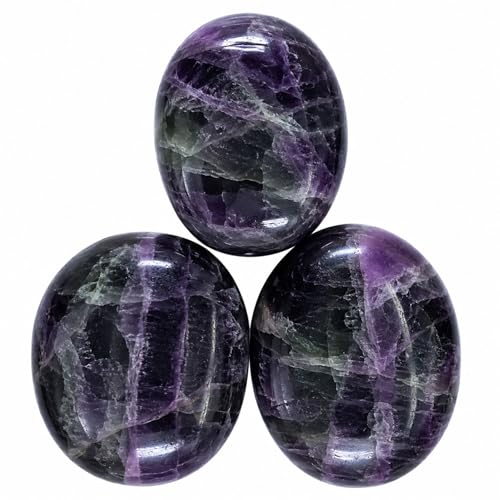 Image of Purple Fluorite Crystals and Healing Stones - Large Palm Stone Crystals Piedra - Crystal for Good Luck, Positive Energy, Meditation - Unique Stocking Stuffers and Birthday Gifts for Women, Men