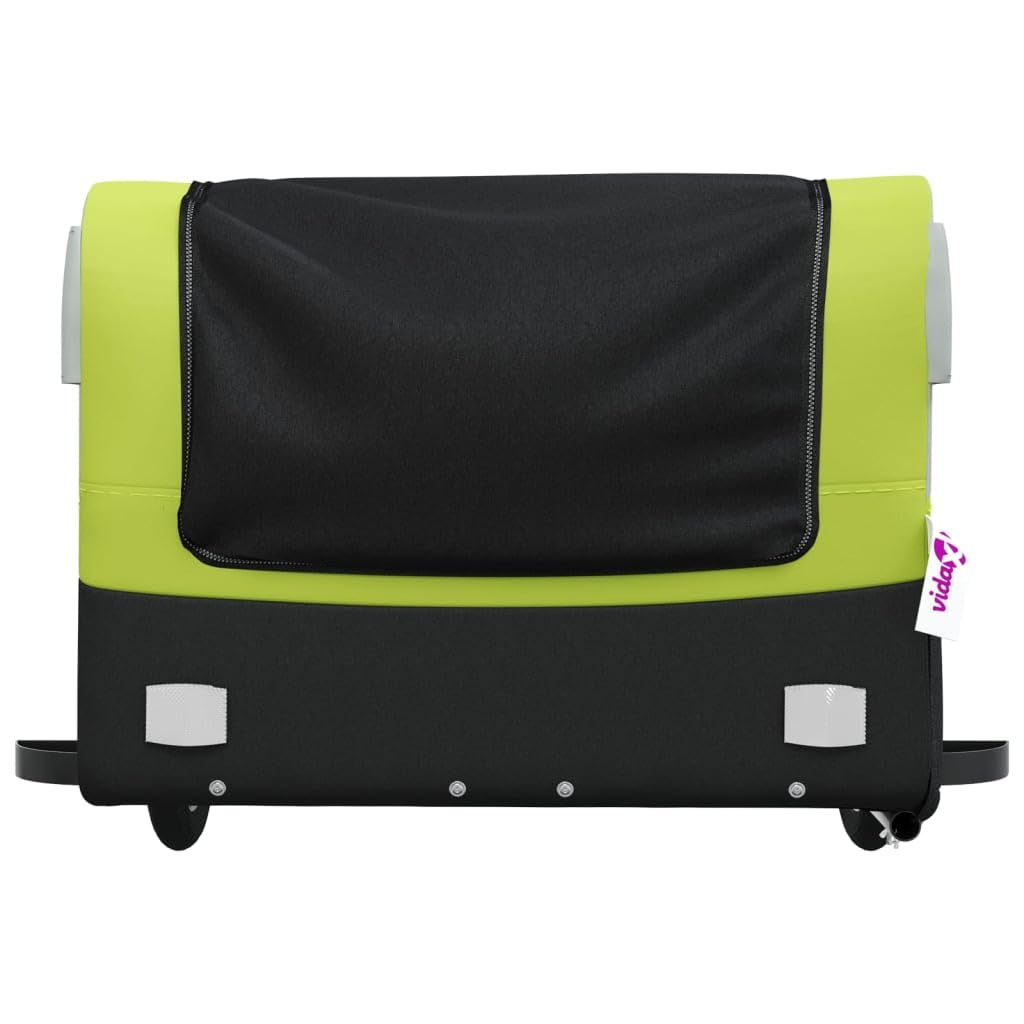 Mangloder Fahrradanhänger schwarz und grün robust aus Eisen mit Deichsel für Transport, Camping, Familienausflüge geeignet, inklusive Sicherheitsflagge und faltbar Design