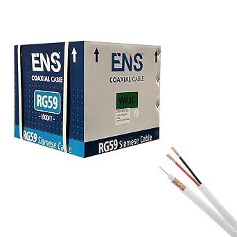 ENS RG59 Coax 1000FT Solid Bare Copper Siamese Coaxial Cable Bulk- 20 AWG RG59 Video, 18/2 18AWG Power Coaxial CCTV Cable, UL Listed, Perfect for Professional CCTV Security Surveillance System, White