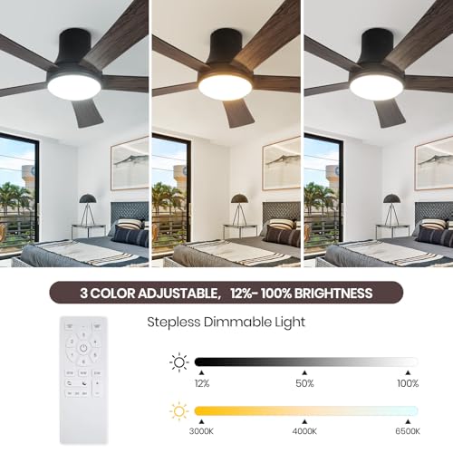 Image of 52 Inch Ceiling Fans with Lights and Remote, Flush Mount Black Ceiling Fan
