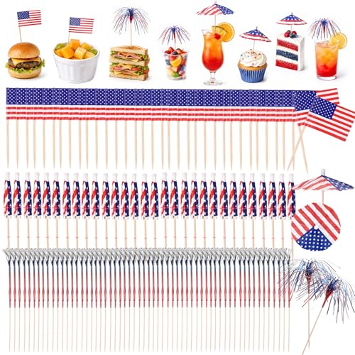 Jowwcen 300 Pcs 4th of July Cocktail Picks American Flag Toothpicks