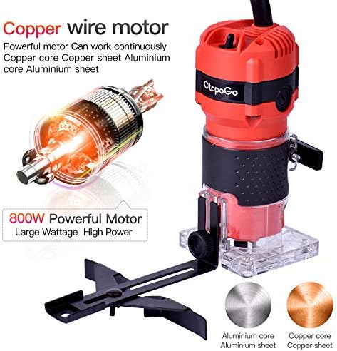 CtopoGo Compact Wood Palm Router Tool Hand Edge Trimmer Woodworking Joiner Cutting Palmming Tool 30000R/MIN 800W 220V with 12PCS 1/4" Router Bits