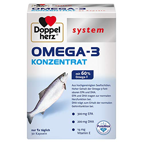 Doppelherz system OMEGA-3 KONZENRAT – Mit 300 mg EPA und 200 mg DHA pro Kapsel als Beitrag für die normale Gehirn- und Herzfunktion – 30 Kapseln Doppelherz system OMEGA-3 KONZENRAT – Mit 300 mg EPA und 200 mg DHA pro Kapsel als Beitrag für die normale Gehirn- und Herzfunktion – 30 Kapseln