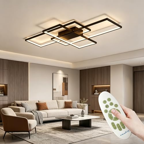 ACJK Lampadario Soggiorno, Plafoniera LED Soffitto, Luce per Soggiorno da 60W, Lampadario 6000lm，Adatta per arredare soggiorno, camera da letto, cucina e ufficio, 80cm, Nero