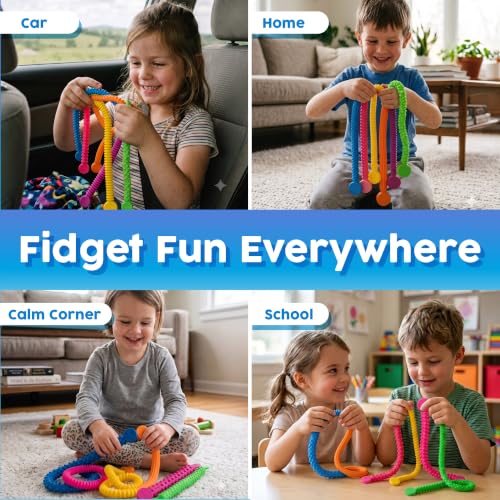 Image of BUNMO Stretchy Strings - Sensory Toys - Stimulating & Fun Sensory Toys for Kids - Fidget Toy - Hours of Fun for Kids - Non-Mouthable Toy 3+ - Textured 6 Pack