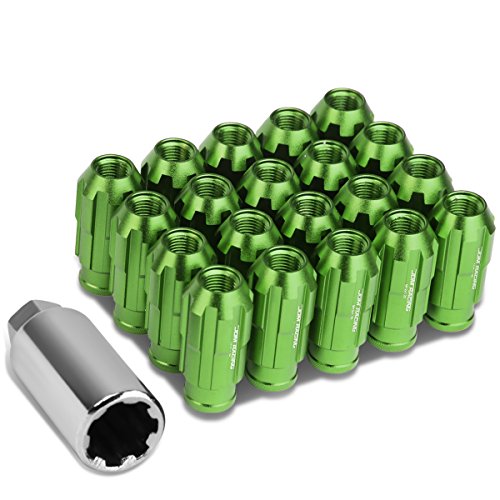 Image of DNA MOTORING LN-ZTL-9025-125-GN 20Pcs M12 x 1.25 Open End Style Wheel Lug Nuts w /Deep Drive Extension Adapter, 24mm OD /50mm H, Green