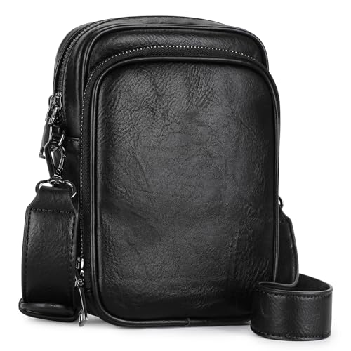 VINBAGGE Bolso Bandolera para Mujer Cuero Vegano RFID Bolso de Mano Bolso para Móvil Bolsos Pequeños con Correa ancha para el hombro, Negro