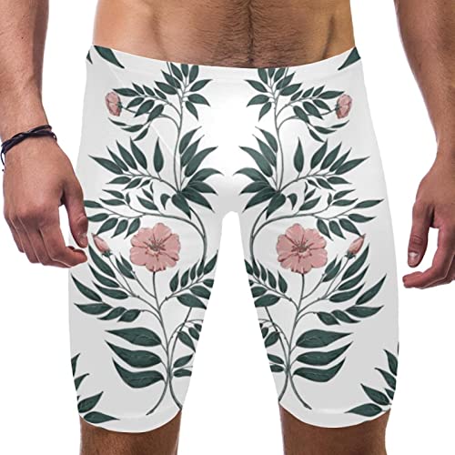 Maillot de bain long homme multicolore à fleurs roses et feuilles vertes pour piscine en L