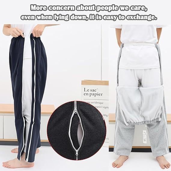 Abbigliamento per pazienti allettati Unisex con Cerniera Laterale, Pantaloni per pazienti, Pantaloni Staccabili,M