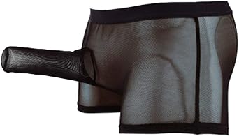 LinvMe Mens Transparent Mesh Boxer Briefs Long Sheath Lingerie Underwear