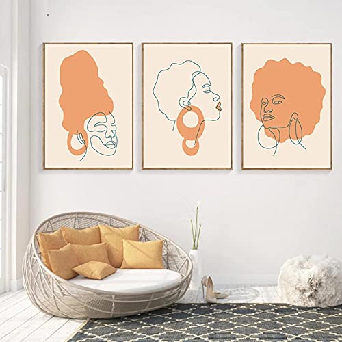 Toile moderne femme africaine 3 pièces déco maison affiche boho beige visage ligne salon 60x80
