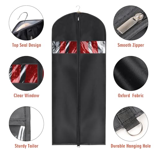 Image of Univivi Garment Bag 60 inch Lightweight Suit Bags for Closet Storage, 8 Pack Garment Bag for Dresses Long with Zipper and Eye-Hole Carry Handles for Folding for Tuxedos Coats Dresses, Black