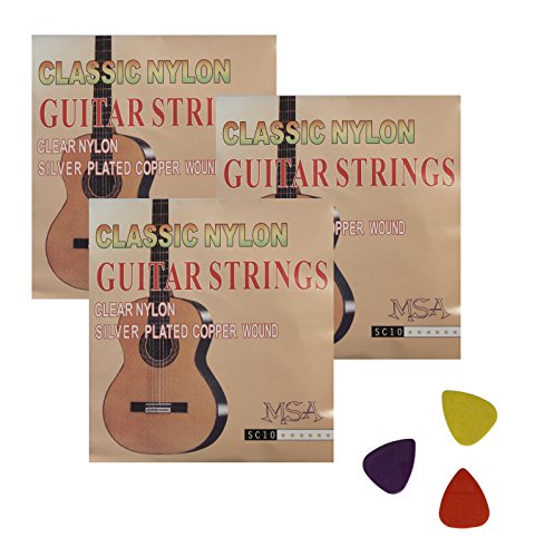 3 SATZ NYLON - GITARRENSAITEN - FÜR KONZERTGITARRE - SC10 - STÄRKE 028-043 + 3 PIKS GRATIS