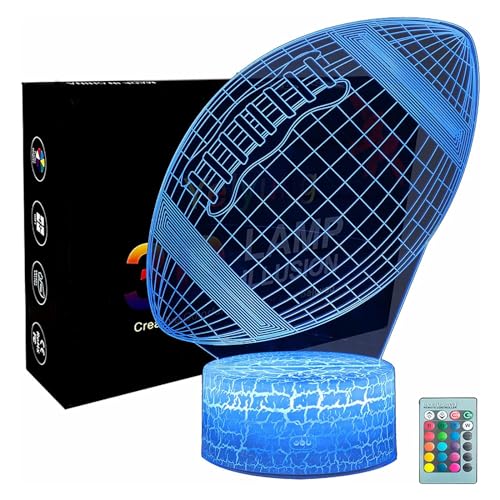 Demoyaya Rugby Night Light, 16 changement de couleur tactile télécommande 3D Football Light, lampe de table décorative, cadeau pour les garçons et les enfants...