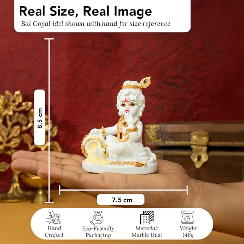 Image of Ekhasa Bal Gopal Murti (8.5 cm) | Laddu Gopal Murti for Pooja Room | Resin Baby Krishna Idol for Home | Bal Krishna Idol | Sri Krishna Idols Gift | Makan Chor Idol
