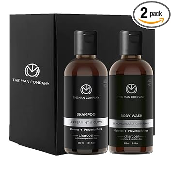 The Man Company Charcoal Body Wash and Shampoo (BUY 1 GET 1 Free) with Lemongrass & Cinnamon Body Wash 250ml, Peppermint & Clove Shampoo 250ml | Deep Cleansing, Refreshing, Healthy Hairs