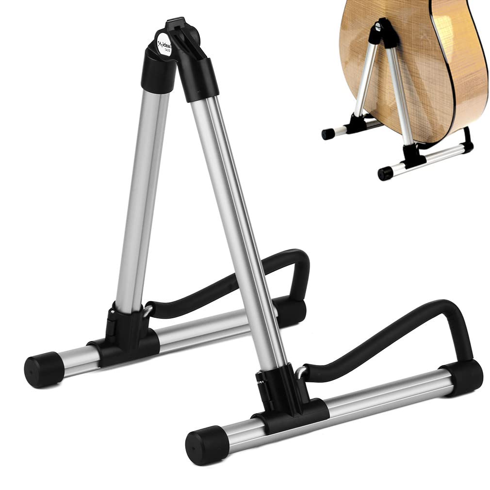 Aluminiowy Stojak Na Gitarę, PrzenośNy SkłAdany Pojedynczy Stojak Na Gitarę PodłOgową Uniwersalny Stojak Wystawowy Do Klasycznej Akustycznej Gitary Elektrycznej Bass Banjo Ukulele,Silver