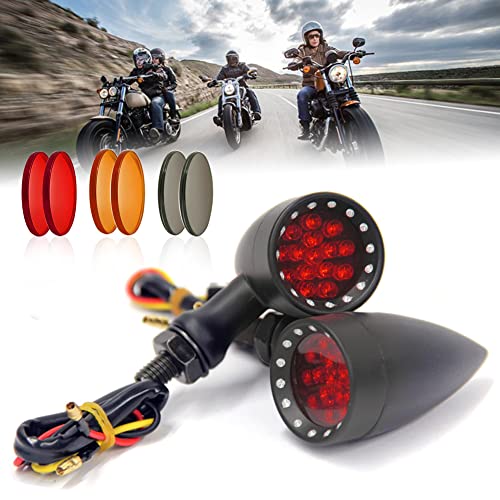 DREAMIZER Motorcycle Turn Signal Lights 15 LED Flashing Light Bullet for Sportster Bobber Chopper Cafe Racer - Black Housing Red Light