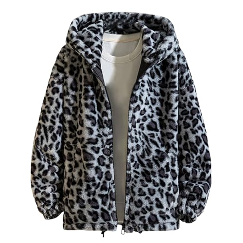 Veste matelassée léopard homme ample vêtement streetwear chaud à capuche