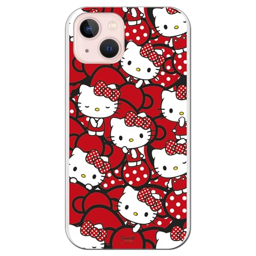 Personalaizer Funda Compatible con iPhone 14 con Diseño de Hello Kitty y Lazos Rojos y Topos - Estilo Kawaii - Carcasa Silicona TPU Flexible Transparente
