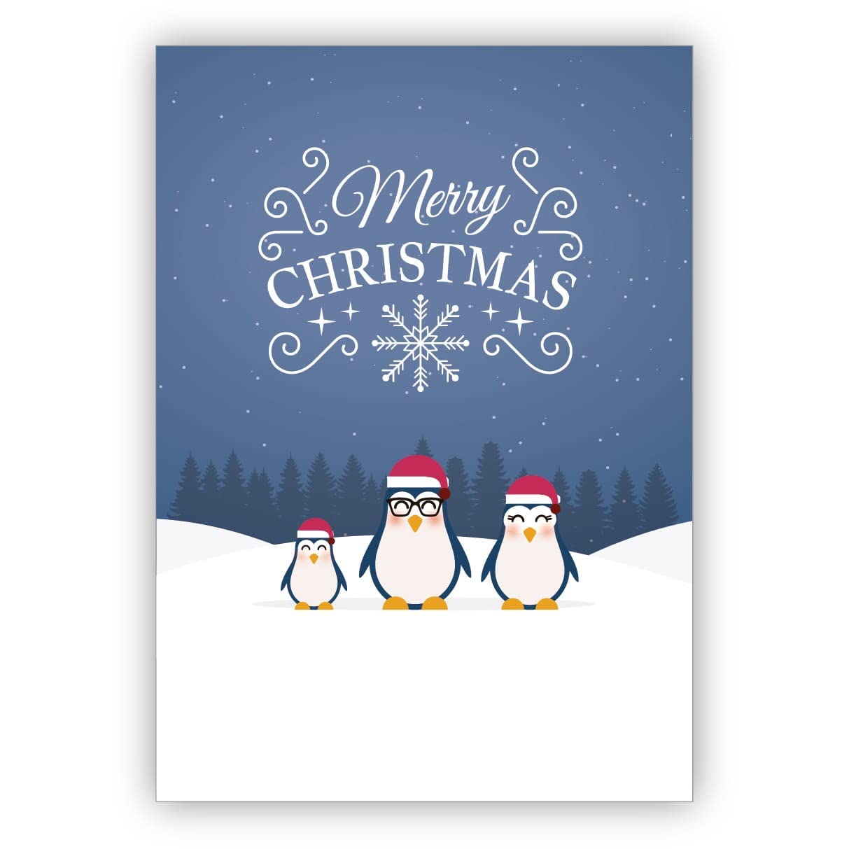 16 Stück: Eine Pinguin Familie wünscht auf dieser Weihnachtskarte: Merry Christmas • Klappkarten Set mit Umschlag als liebevoller Weihnachts Gruss für Familie und Freunde