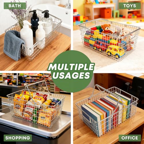 2 Pack Picnic Baskets with Handle, Pantry Organizers and Storage Basket, Stainless Steel Cabinet Organizer, Multi-functional Basket, for Gathering,Closets,Pantry,Garage,Bathroom,Picnic & More (S+L) by LOVEERCT - Image 5
