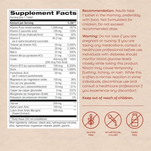 Nature's Way alpha betic, Diabetic Multivitamin for Daily Nutritional Support, with B-Vitamins for Energy Metabolism Support*, Alpha Lipoic Acid, Taurine, Lutein, 30 Tablets - image 6