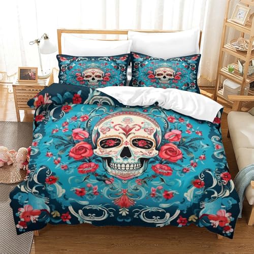 Funda nórdica de calavera rosa premium de microfibra suave King 220x240cm 3