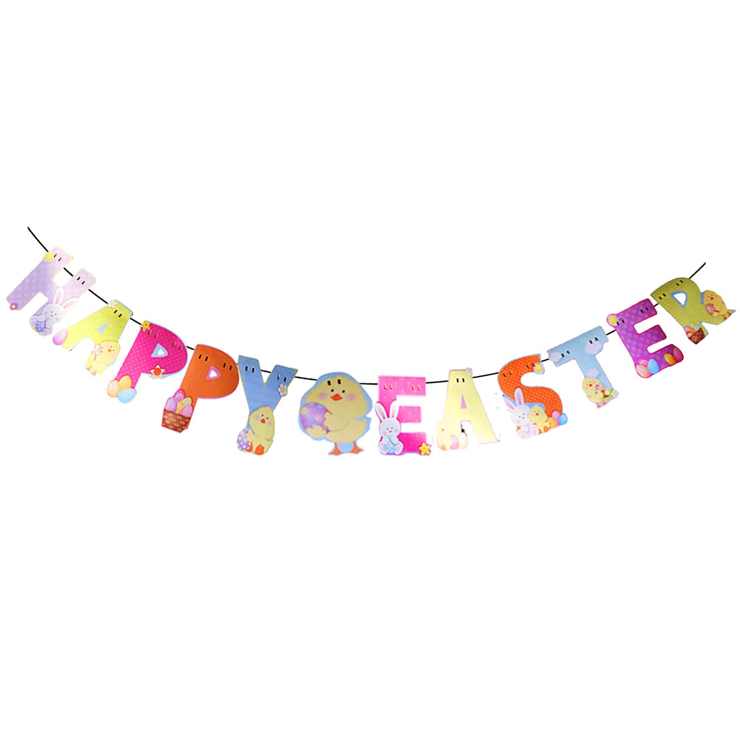 AKH® 2m Happy Easter Garland | Happy Easter Banner Bunting | Easter Bunny Hanging Craft Decoration | Easter Decorations for Easter Party | Easter Wall Hanging Banner | Easter Banner Decoration