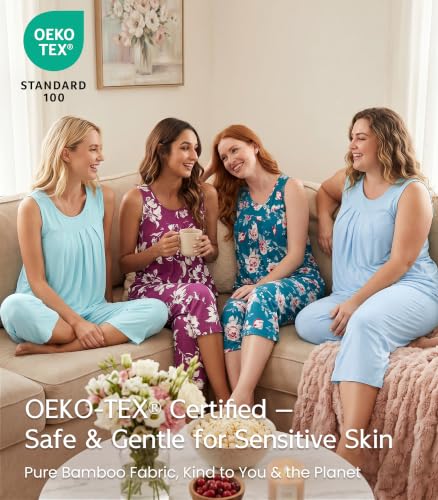 Image of NACHILA Pajamas for Women-Viscose Made from Bamboo, Sleeveless Pjs Tank Top Capri Pants Pajama Sets Cooling Sleepwear