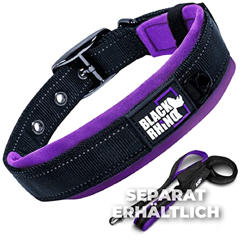 Black Rhino - Das Comfort Halsband Super Weiches Neopren Gepostertes Hundehalsband für alle Hunderassen - Hochbeanspruchbar Verstellbar Reflektierend Wetterfest (Mittel, Lila/Schwarz)